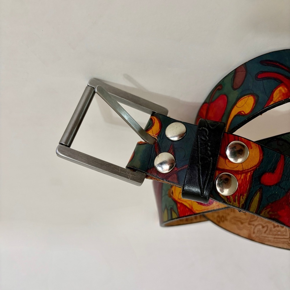 Unisex JON WYE Leather Floral Belt Western Retro Made in USA Men Women 46.5" - Picture 3 of 11